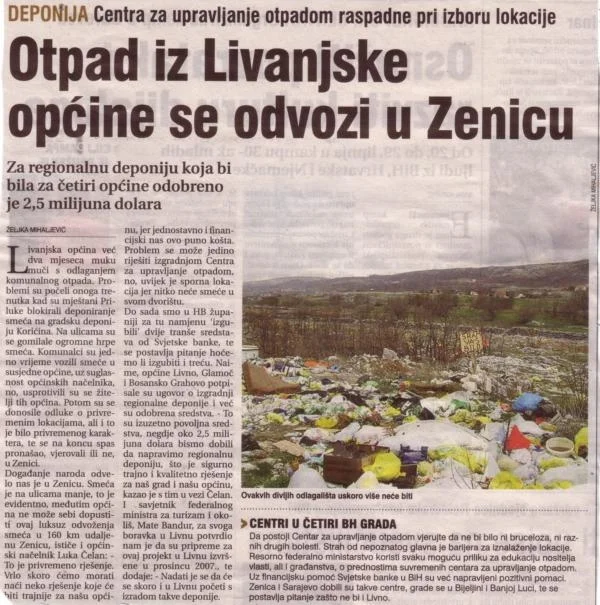 Otpad iz Livanjske općine se odvozi u Zenicu